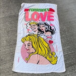 JoFranco Vintage 1980s Beach Towel Forbidden Love Neon Colors Cartoon